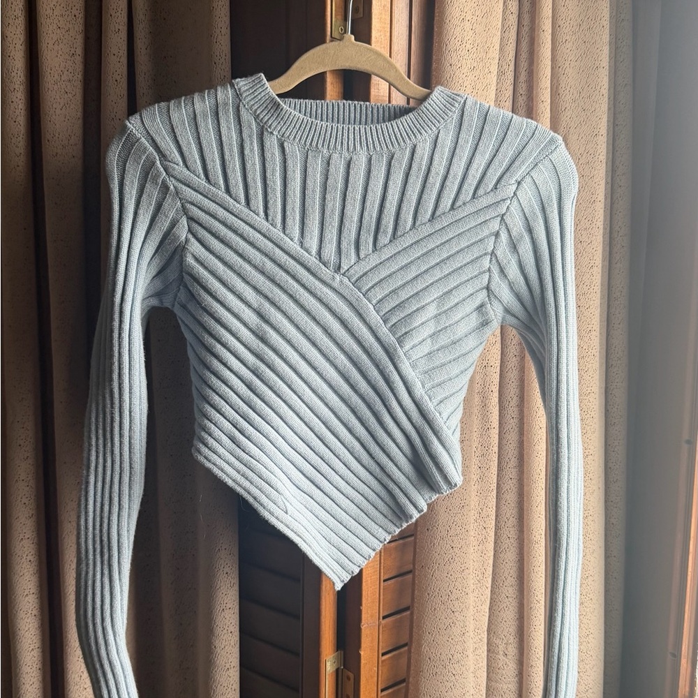 Blue Ribbed Knit Sweater